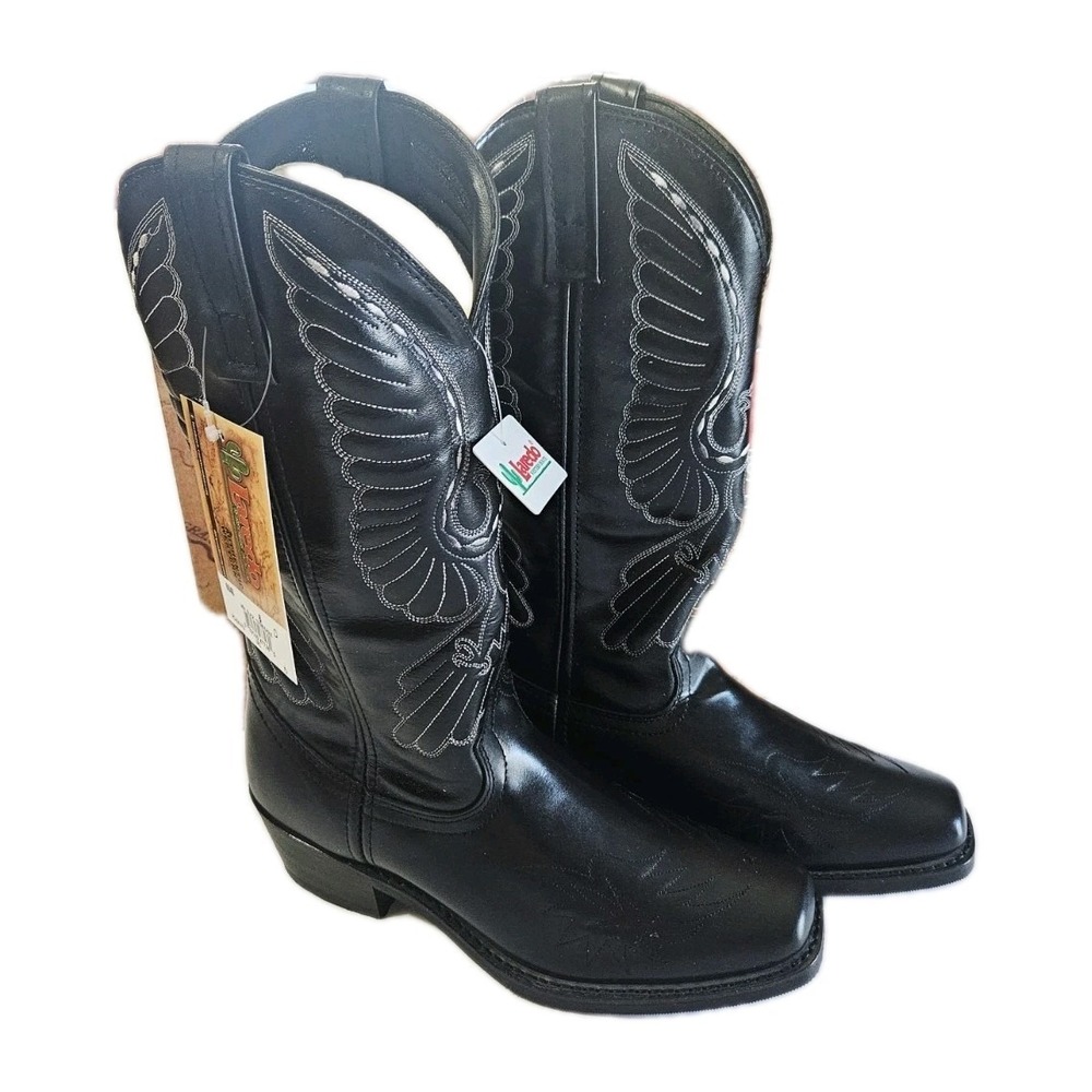 LAREDO Black Boots Men's Size 8 EBD Eagle With Box Great‎ Condition Cowboy Style
